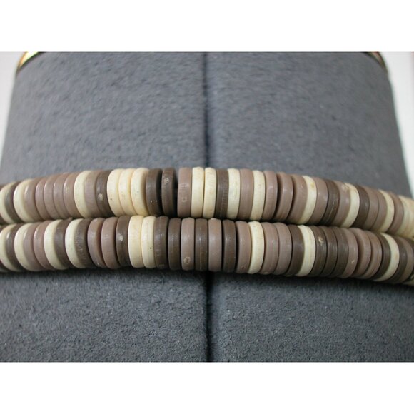 Handcrafted Tribal-Inspired Two Strand Necklace With Brown & Cream Discs Beads - Picture 4 of 5